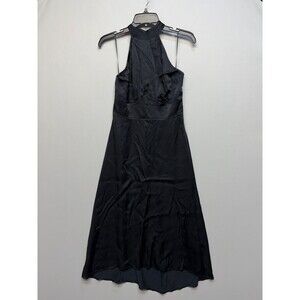 NWT Abercrombie & Fitch Black Satin Halter Neck A-Line Midi Dress Small C067 -4
